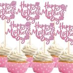 SYKYCTCY 24 adet Happy Mother's Day pasta dekorasyonu renkli aşk kalp gül çiçek en iyi anne Cupcake Topper dekoratif pasta mutlu anneler günü temalı kadınlar doğum günü parti pasta dekorasyon aksesuarları