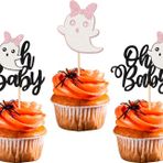 SYKYCTCY 24 adet Oh Baby Cadılar Bayramı pasta dekorasyonu, parıltılı, ruh, kapkek süsü, bebek duşu, doğum günü, kutlama, cadılar bayramı, temalı parti, cupcake dekorasyonu