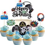 SYKYCTCY 25 adet video oyunu, doğum günü, pasta dekorasyonu, simli oyun, Happy Birthday Cake Topper video oyunu temalı muffin pasta dekorasyonu, erkek çocuklar için, çocuk doğum günü oyunu temalı parti