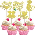 SYKYCTCY 30 adet Happy Mother's Day dekorasyon pastası, simli hamile kadınlar için Love Mother Cupcake Picks Best Mom pasta dekorasyonu, bebek, kız için, anneler günü, doğum günü, parti aksesuarı, altın