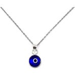 Sylvery Jewels Şeffaf Açık Mavi Renk 8 mm Cam Nazar Boncuğu 925 Ayar Gümüş Kolye - Lacivert