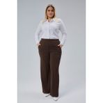 Symirna Kadın Regular Palazzo Pantolon - Normal Bel, Lastikli ve Bol Paça, Krep Kumaş - Kahverengi - XL