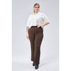 Symirna Yüksek Bel Bol Paça Fermuarlı Büyük Beden Kadın Pantolon - 4XL - 0 - Kahverengi