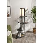 Symrna MDF Raflı Ayaklı Lamba – Modern Aydınlatmalı Kitaplık Tasarımı, Demonte Kolay Kurulum, Salon ve Oturma Odası İçin Dekoratif Aydınlatma ve Çok Amaçlı Depolama Ünitesi (Siyah)