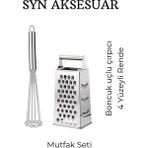 Syn Aksesuar 2'li Mutfak Seti Boncuk Uçlu Metal Çırpıcı-4 Yüzeyli Çok Amaçlı Rende, Paslanmaz Çelik Set - 2 Adet