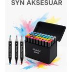 Syn Aksesuar 60 Renk Çift Uçlu Marker Kalem Seti – Taşıma Çantalı - Karışık Çok Renkli