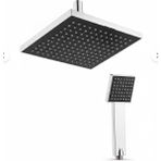 Sync Ticaret Kare Tepe Duş Başlığı ve El Duşu Krom Duş Başlığı Siyah Renk Banyo Seti