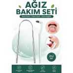 Synee Dil Temizleyici Paslanmaz Çelik + Diş Beyazlatıcı Diş Silgisi Ağız Bakım Seti 2’li Ferah Nefes ve Diş Lekesi Temizleme Seti