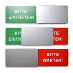 SynMe Boş / meşgul tabela stili: Bitte EINTRETEN/Bitte WARTEN 175x50mm - Design in Germany - Gravürlü harfler - Metal sürgülü çerçevesiz levha - Ünlü marka 3M 2 yapışkan ped