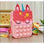 Synope Silikon Sevimli Askılı Pop-It Unicornlu Kız Çocuk Cüzdan Çanta Çocuk Para Taşıma Çantası - 12E-Pembe