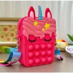 Synope Silikon Sevimli Askılı Pop-It Unicornlu Kız Çocuk Cüzdan Çanta Çocuk Para Taşıma Çantası - Koyu Pembe