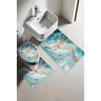 Syr Home Modern Desenli Dijital Baskı 3’lü Banyo Paspas Takımı Yıkanabilir Kaymaz Tabanlı Klozet Takımı KLZ0052 - Renkli