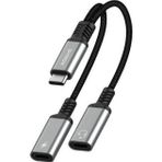 Syrox DT40T-TT 2 in 1 Type-C 2X Type-C Gri Ses ve Şarj Ayırıcı Dönüştürücü