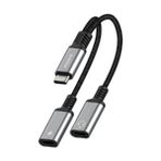 Syrox DT40T-TT 3.0A Type-C / Type-C / Type-C Dönüştürücü Kulaklık Şarj Dönüştürücü Hasır Kablolu - Gri
