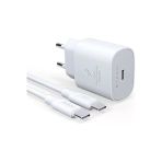 Syrox iPHONE 15 Uyumlu Qc3.0 Pd 25W Hızlı Şarj Aleti Type-C To Type-C Kablo Set Beyaz Yerli Üretim