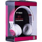 Syrox K11 Extra Bass 1.50 mt 3.5 mm AUX Kablolu Mikrofonlu Kırmızı-Beyaz Kulak Üstü Kulaklık