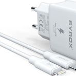 Syrox PD18L 3.0A 18W PD 1 mt Type-C Lightning Kablolu 1X Type-C Port Çıkışlı Beyaz Şarj Cihazı