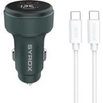 Syrox Sc30t 3.1A 30W Pd Q.c. 3.0 1Mt Type-C - Type-C Kablolu Dijital Ekranlı 1Xtype-C + 1Xusb-A Port Çıkışlı Hızlı Araç Şarj Cihazı - Siyah