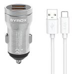 SYROX Syrox Sc20t 3.1a Q.c. 3.0 1mt Usb-a - Type-c Kablolu 2xusb-a Port Çıkışlı Hızlı Araç Şarj Cihazı - Gri