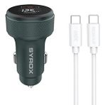 SYROX Syrox Sc30t 3.1a 30w Pd Q.c. 3.0 1mt Type-c - Type-c Kablolu Dijital Ekranlı 1xtype-c + 1xusb-a Port Çıkışlı Hızlı Araç Şarj Cihazı - Siyah