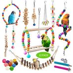 Sysmashing 22 Paket Kuş Muhabbet Kuşu, Papağan Salıncağı Çiğneme Asılı Oyuncak, Güvenli Zilli, Kuş kafesi Renkli Tırmanma Halatı Doğal Ahşap Merdiven Bungee Oyuncakları
