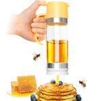Syzplnwy Cam bal dispenseri, 350 ml, damlatmayan çıkış, saplı ve kaymaz tabanlı, bal, şurup, kahve için çok amaçlı cam kap (bulaşık makinesinde yıkanabilir) (sarı)