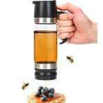 Syzplnwy Cam bal dispenseri, 350 ml, damlatmayan çıkış, saplı ve kaymaz tabanlı, bal, şurup, kahve için çok amaçlı cam kap (bulaşık makinesinde yıkanabilir) (siyah)