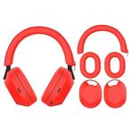 Szaerfa Sony WH-1000XM5 için Kulaklık Kulaklığı Kılıfı + Kulak Kılıfı + Kafa Bandı Yastık Koruyucu, Yumuşak Silikon Kulaklık Kabuk Kapak Aksesuarları (Kırmızı)