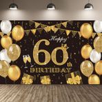 SZHUIHER 60. Doğum Günü Partisi Dekorasyonu, Ekstra Büyük Siyah ve Altın İşaretli Poster 60. Doğum Günü Partisi Malzemeleri, 60. Yıl Dönümü Fon Afişi Fotoğraf Kabini Arka Plan Afişi