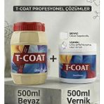 T-Coat Yeni Nesil Dönüşüm Boyası (Beyaz 500ML+500ML Vernik)Ahşap-Cam-Plastik-Duvar-Fayans-Dolap