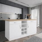 T Designo Anda 2 Çekmeceli 2 Kapaklı Mutfak Adası- Çok Amaçlı Dolap-Hazır Mutfak Dolabı-Erzak-Kiler Dolabı - Atlantik Çam - Beyaz