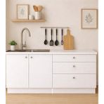 T Designo Barkın Alt Modül-Çok Amaçlı Dolap -160 cm -2 Kapaklı-3 Çekmeceli-Laminat Beyaz Tezgah Dahil