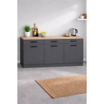 T Designo Diva 3 Çekmeceli-3 Kapaklı Mutfak Alt Modül-Çok Amaçlı Dolap-Kiler Dolabı 180 cm -Tezgah Dahil - Antrasit - Atlantik Çam