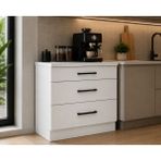T Designo Şah Mutfak 3 Çekmeceli Alt Modül 80 cm - Çok Amaçlı Dolap - Beyaz Laminat Tezgah Dahil