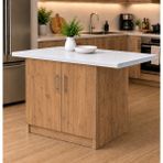 T Designo Tork Mutfak 2 Kapaklı Mutfak Adası-Alt Modül 130 cm - Çok Amaçlı Dolap -Beyaz Laminat Tezgah Dahil - Atlantik Çam