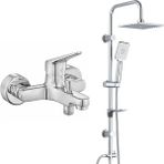 T-may Eca Spylos Banyo Bataryası+T-May Banyo Belen Kare Tepe Duş Takımı Seti Paslanmaz Krom