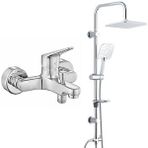 T MAY Eca Spylos Banyo Bataryası+t-may Banyo Çamlıca Kare Tepe Duş Takımı Seti Paslanmaz Krom Gümüş