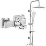 T-may Eca Tiera Banyo Bataryası+T-May Banyo Belen Kare Tepe Duş Takımı Seti Paslanmaz Krom