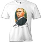 T-Shirt Atatürk ve Imza Beyaz Erkek Tshirt - XL