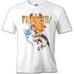T-Shirt Fairy Tail - Natsu & Happy Beyaz Erkek Tshirt - 2XL