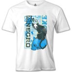 T-Shirt Kara Kedi Beyaz Erkek Tshirt - XL