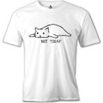 T-Shirt Kedi - Not Today! Beyaz Erkek Tshirt - XXXL