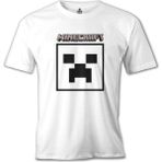 T-Shirt Minecraft - Creeper Stencil Beyaz Erkek Tshirt - XL