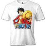 T-Shirt One Piece - Luffy Hat 2 Beyaz Erkek Tshirt - M