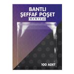 t tuğset etiket Bantlı Şeffaf Poşet (10x10+5cm) 100 Adet Parlak Jelatin Paket Poşeti - T1162