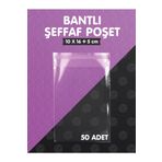 t tuğset etiket Bantlı Şeffaf Poşet (10x16+5cm) 50 Adet Parlak Jelatin Paket Hediye Poşeti - T977