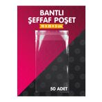 t tuğset etiket Bantlı Şeffaf Poşet (11x25+5cm) 50 Adet Parlak Jelatin Paket Hediye Poşeti - T992