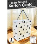 t tuğset etiket Kraft Karton Çanta Kırmızı Kalp Desenli Hediye Paketi Çanta Poşet 2'li 22*22*11cm -T889 Beyaz Yıldız