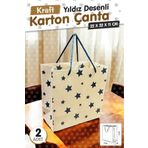 t tuğset etiket Kraft Karton Çanta Kırmızı Kalp Desenli Hediye Paketi Çanta Poşet 2'li 22*22*11cm -T889 Kraft Yıldız