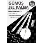 t tuğset etiket Uni-Ball Um-100 Signo Fine Roller Kalem GÜMÜŞ 3 Adet 0.8 mm Davetiye Kalemi /Gümüş Yazan Davetiye An